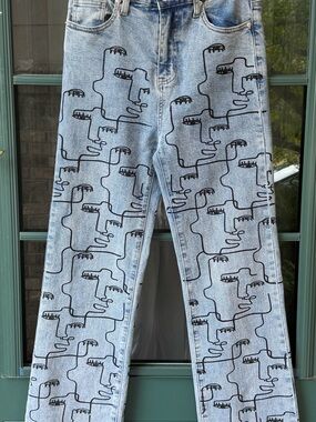 AKIRA Light Blue Graphic Face Print Jeans